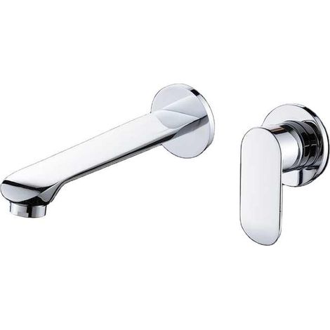 Wall Mounted 2 Holes Basin Mixer Tap, Bathroom Faucet with Concealed Body, Silver (1/5)