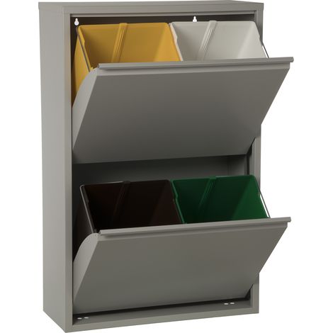 Poubelle de recyclage 4 Cubes Gris Mat-4X18L. 60X25X92cm (1/5)