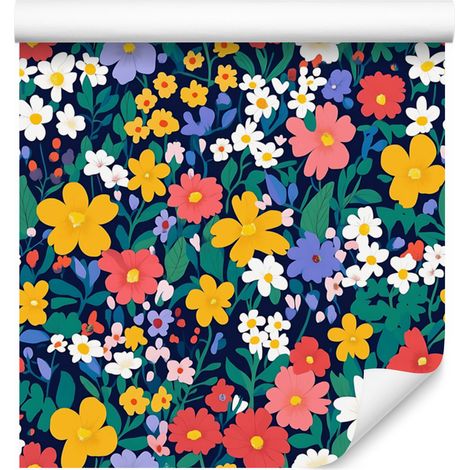 Tapete mit kleinen Blumen in Türkis und Blau für Wohn- und Schlafzimmer, 50 x 1000 cm (1/5)