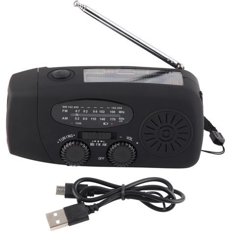 Solarbetriebenes und handkurbelbetriebenes Überlebensradio mit LED-Lampe, FM/AM-Empfang, USB-Anschluss, tragbar für Notfälle und Wanderungen. (1/5)