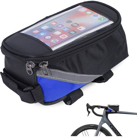 Supporto impermeabile per telefono da fissare alla borsa da bicicletta, nero/blu (1/5)