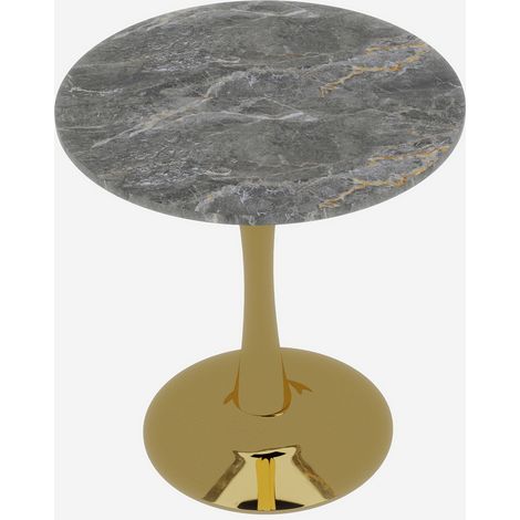 Table basse ronde en marbre gris foncé 70 cm, style milieu de siècle, pour 2-4 personnes (1/5)