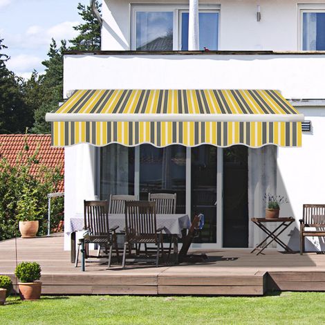 4x3M Yellow-Stripe Manual Awning Canopy Patio Sun Shade Retractable Shelter (1/5)