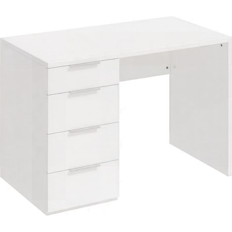 Bureau laqué brillant 4 tiroirs 110x60 cm, poste de travail moderne avec rangements, table d'étude pour maison ou bureau, meuble ordinateur seul (1/5)