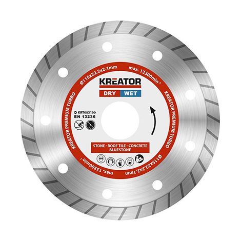 Disco de diamante universal "Turbo" para corte de materiales duros Ø115xØ22,2x2,1mm con segmentos de 7,5mm (1/3)