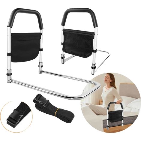 Barandilla de seguridad para cama, fabricada en acero al carbono, capacidad de carga de 150 kg, dimensiones 53 × 35 × 49,5 cm, ancho del pasamanos de espuma de 35 cm, instalación sin taladros. (1/5)