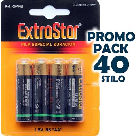 TRADE SHOP - Confezione Batterie Pile Pila Stilo Aa R6 1.5v 40 Pile 10 Confezioni Da 4 Aa -
