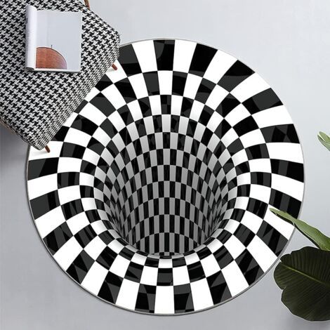Tapis de sol 3D, tapis 3D Vortex pour chambre ou salon, noir et blanc à motif quadrillé (A) (1/5)