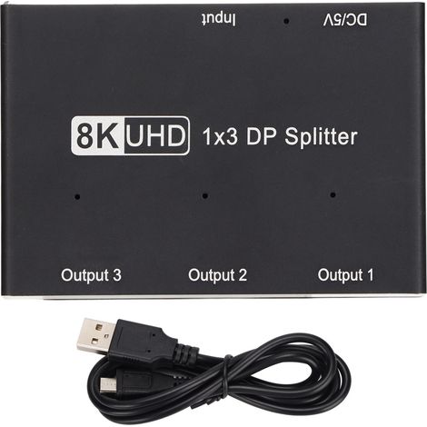 Répartiteur DisplayPort 1 entrée 3 sorties 8K 30Hz 4K 144Hz Hub Triple MST/SST pour Home Cinéma École Hôtel (1/5)