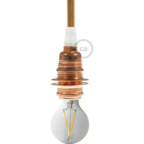 Kit douille E14 en métal avec écrou double bague pour abat-jour Conique - Cuivre