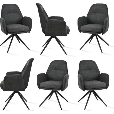 Bon Furni Webstoff Esszimmerstuhl Anthrazit, 6er, 360° drehbar, ergonomisch mit hoher Elastizität & Armlehnen