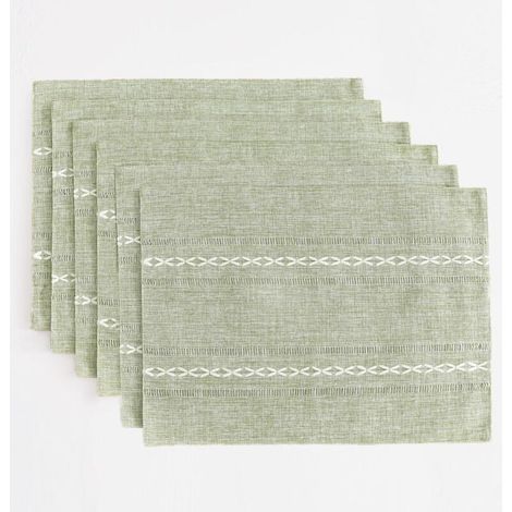 Sets de table en coton et lin, 30 x 45 cm, lot de 6, sets de table à bords bordés style champêtre, résistants à la chaleur, vert sauge. (1/4)