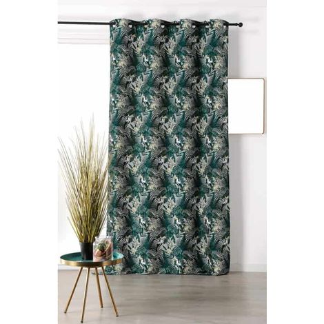 Rideau ambiance tropicale motif toucan - 135x250cm - Vert (1/2)