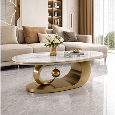 Buffet 120/67/45 cm blanc et doré, table ovale effet marbre (1/5)