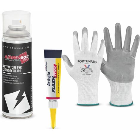 Kit incollaggio istantaneo colla 3 g con attivatore spray 200 ml e guanti (1/5)
