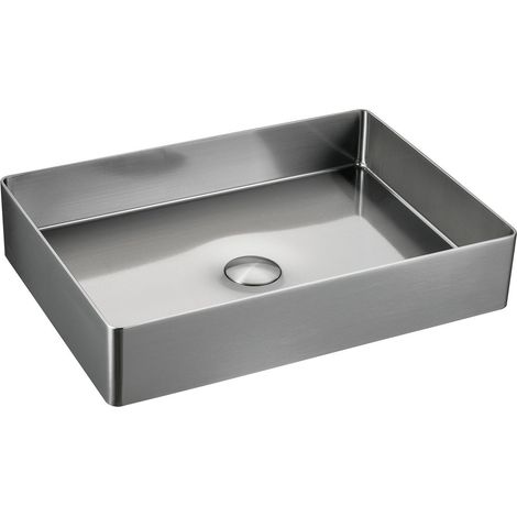 Lavabo AURUM en acier inoxydable 50x35,2cm, avec drain, acier inoxydable mat (1/2)