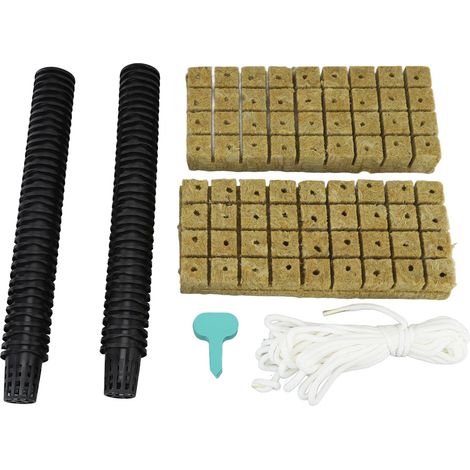 Ensemble de 72 cubes de laine de roche de 2,5 cm avec pots en filet de 5 cm pour système de culture hydroponique. Bonne absorption d'eau. Kit de pots en filet pour culture hydroponique à domicile.