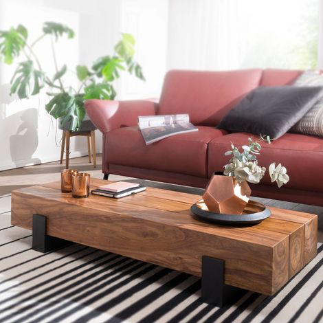 Table basse 115x44x22 cm en sheesham et métal noir (1/5)