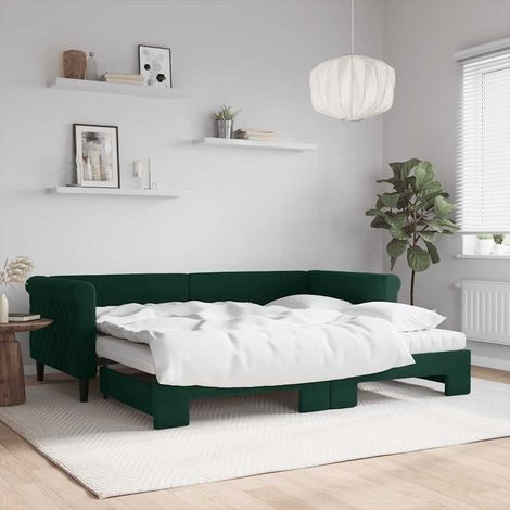 Sofá cama nido con colchón terciopelo verde oscuro 90x200 cm (1/5)