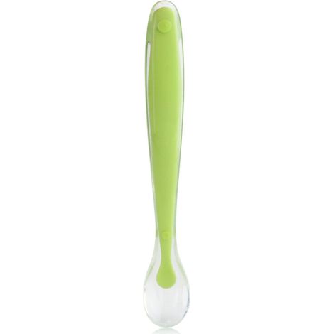 Cuillère pour bébé en silicone vert, idéale pour l'apprentissage de l'alimentation des nourrissons et l'apprentissage de la cuisine. (1/2)
