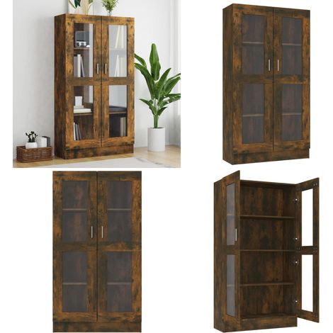 Mobile Vetrina Rovere Fumo 82,5x30,5x150cm in Legno Multistrato - Libreria in legno - Mobile in legno multistrato