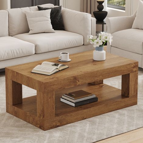 Couchtisch mit Ablagefach rechteckig MDF Holzoptik OKMYHOME (1/5)