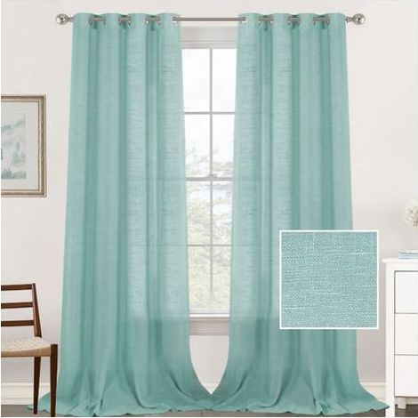 Rideaux en lin, vendus par lot de 2. Voilages, 132 x 183 cm (vert brume marine), design minimaliste. (1/5)