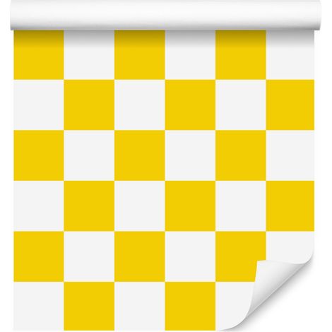 Papel pintado a cuadros amarillo y blanco para salón y dormitorio, 50x1000 cm. (1/5)