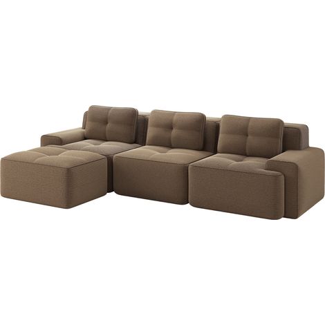 CHICFURN Divano modulare ad L 293x177x69 in tessuto a coste marrone, senza montaggio, con pouf (1/5)