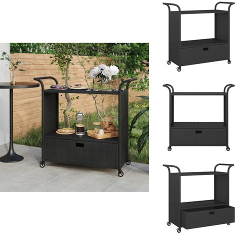Chariot de bar avec tiroir Noir 100x45x97 cm Résine tressée - Chariot De Bar - Chariot De Service - Chariot Roulant - Meuble De Rangement - Mobilier Extérieur (1/5)
