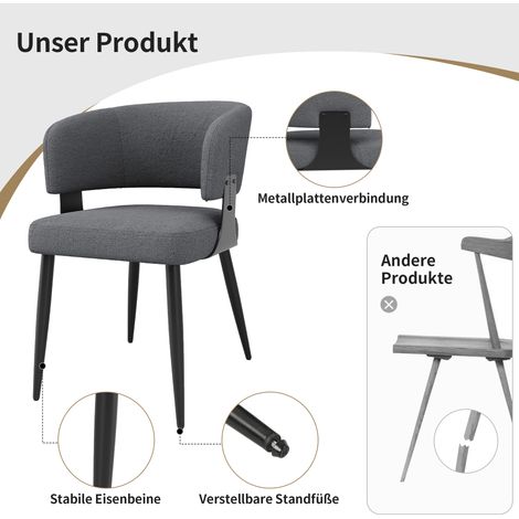 Chaise de salle à manger en flanelle haut de gamme, lot de 6, chaise de maquillage, chaise de coiffeuse, chaise ergonomique légère de luxe, dossier incurvé, beige/gris (1/5)