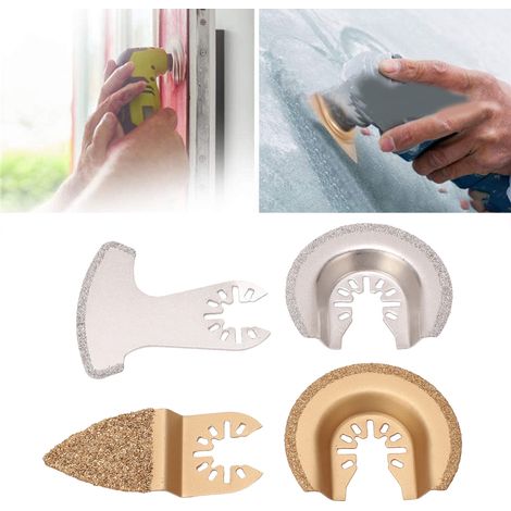 4 Lames Scies Oscillantes Multifonctions Kit Segments Semi-Circulaires pour Carrelage Céramique Maçonnerie