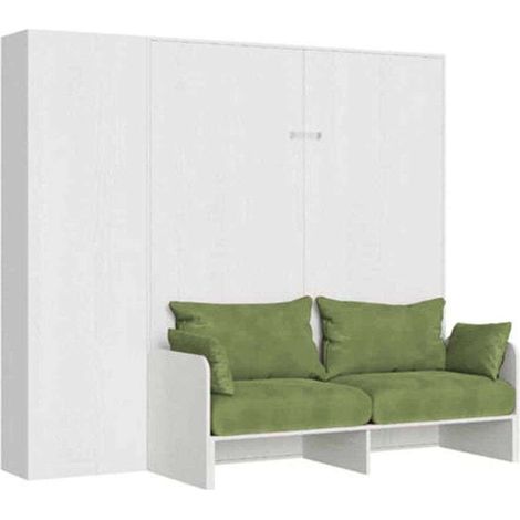 Letto matrimoniale a scomparsa 160 Kentaro con divano e colonna bianco frassino, verde
