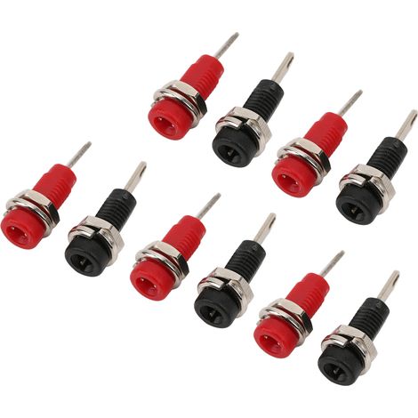 J.40003 Adaptateur de prise banane 2 mm, bornes à montage sur panneau avec ressort intégré, noir et rouge (1/5)