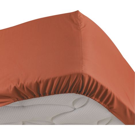 Douceur D'Intérieur – Drap housse 2 personnes 160 x 200 cm en percale de coton 78 fils – Bonnet 30 cm – Couleur terracotta pour lit double