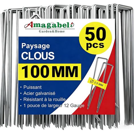 50 - Piquet De Jardin - Agrafe Toile - Forme U Galvanisée - Fixation Bâche Et Paysage - Acier Résistant - Argent - 15x1,5cm (1/5)