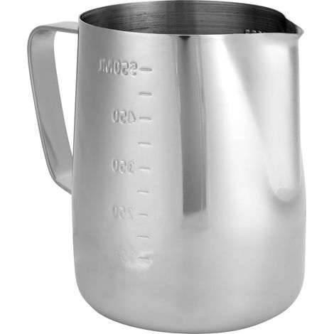 Pichet à mousser le lait en acier inoxydable, 600 ml, avec graduation double face, idéal pour les lattes et autres préparations à café. (1/5)