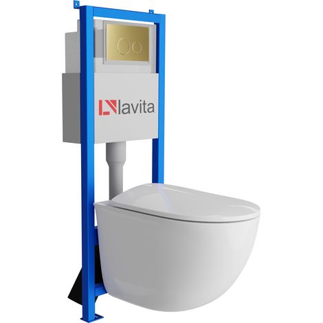 Bati support lavita lav 101 a 40 cm wc vito sans bord plaque de commande lav 20045 doree kit complet wc