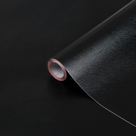 Pellicola decorativa autoadesiva per varie superfici, similpelle nera, 45 cm x 2 m, pellicola con texture realistica, applicazione senza bolle, ideale per mobili, auto e pareti, nero (1/5)
