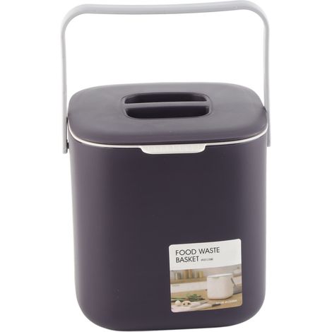 Poubelle de bureau portable avec compartiments séparés pour déchets humides et secs, petite poubelle avec couvercle et poignée, idéale pour la voiture, la cuisine ou la chambre (violet foncé).