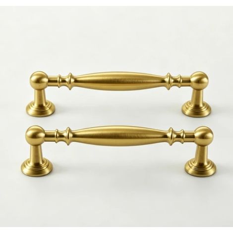 Lot de 2 poignées de porte d'armoire vintage en laiton de style européen – Poignées de placard dorées (style « luxe discret » français) en laiton italien finition satinée (1/4)