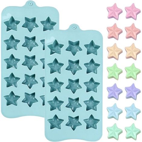 Bandeja de silicona para cubitos de hielo con forma de estrella (2 unidades)  15 estrellas 3D, apta para alimentos y fácil de desmoldar. (1/5)