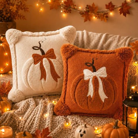 Taies d'oreiller automnales (45 x 45 cm, lot de 2) - Douces et confortables, décorations d'Halloween (1/5)