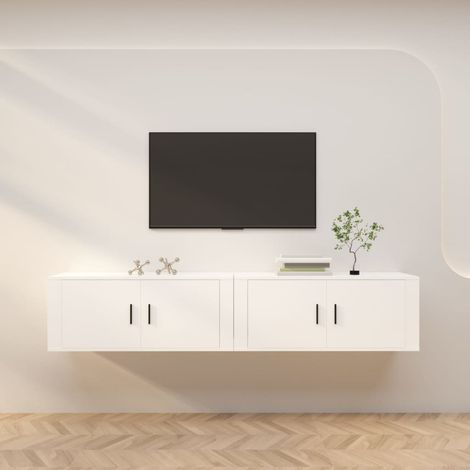 2 pcs Meubles TV muraux, Banc TV, Meuble TV suspendu, Lowboard blanc 100x34,5x40 cm YHJ10165 (1/5)