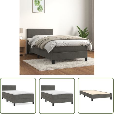 The Living Store Boxspringbett mit Matratze Dunkelgrau 80x200 cm Samt - Samtbett - Boxspringbett - Doppelbett - Bettenrahmen - Hochwertiges Bett (1/5)