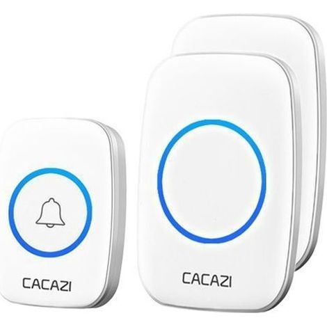Sonnette sans fil 300m Sonnette électronique étanche IP44, kit de sonnerie avec 2 récepteurs, 38 mélodies en 3 niveaux de volume, Blanc