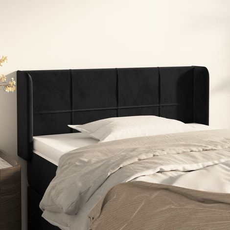 Tête de lit avec oreilles pour lit simple, Cadre de lit, Tableau décoratif de chevet Noir 83x16x78/88 cm Velours CDE67129 (1/5)