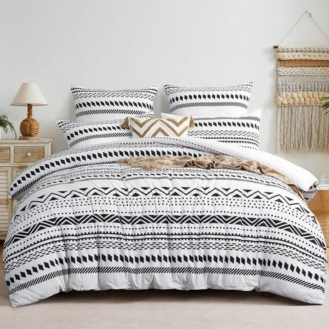 Bettwäsche 3 teilig Mikrofaser Reißverschluss 200x200 Boho Grau (1/5)