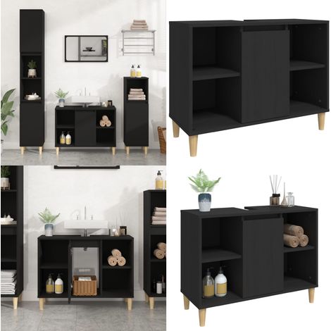 Meuble d'évier noir 80x33x60 cm bois d'ingénierie - Armoire De Salle De Bain - Meuble Vasque - Meuble Lavabo - Rangement Salle De Bain - Meuble Design Salle De Bain - Home & Living