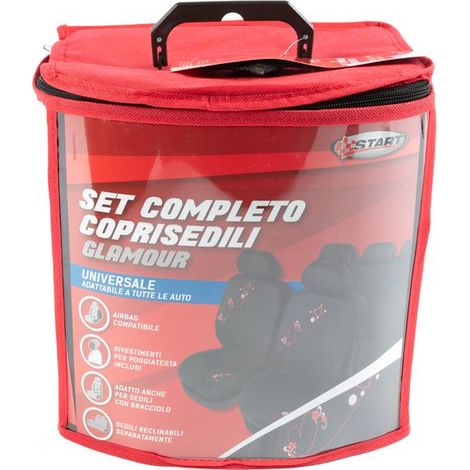 Set Completo Coprisedili Glamour Universale nero- rosso